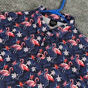 Golf Gods Polo Shirt Mens Large Flamingo Geometric Short Sleeve Casual Outdoor